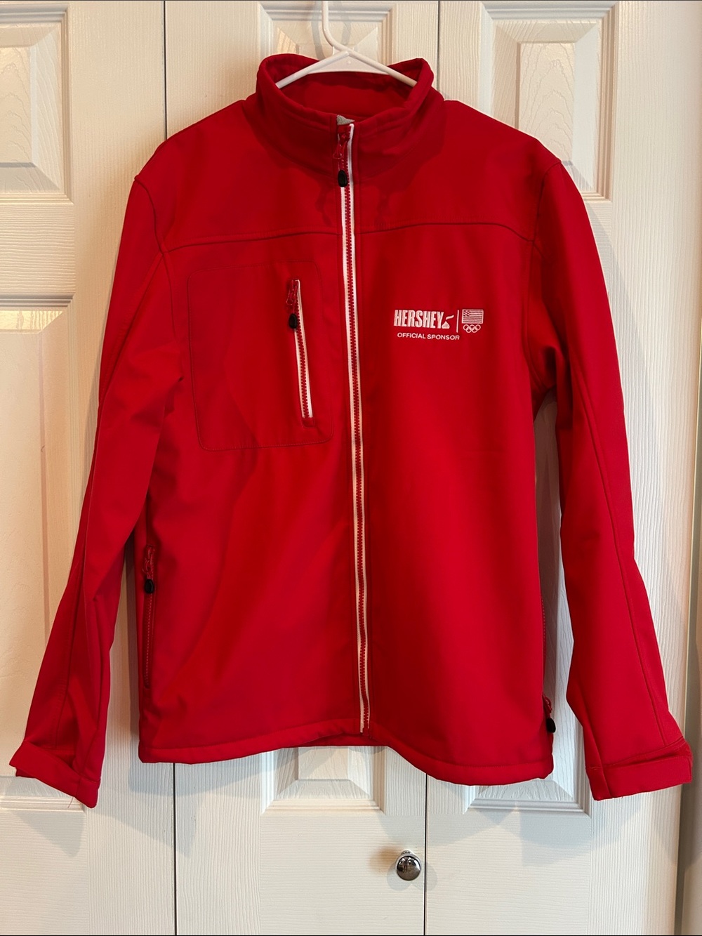 Team Apparel Bright Red lined coat with White Zip Accents